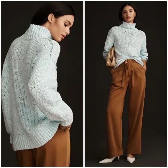 Anthropologie The Need It Oversized Mock Neck Sweater Size Medium Blue Casual - Picture 1 of 10